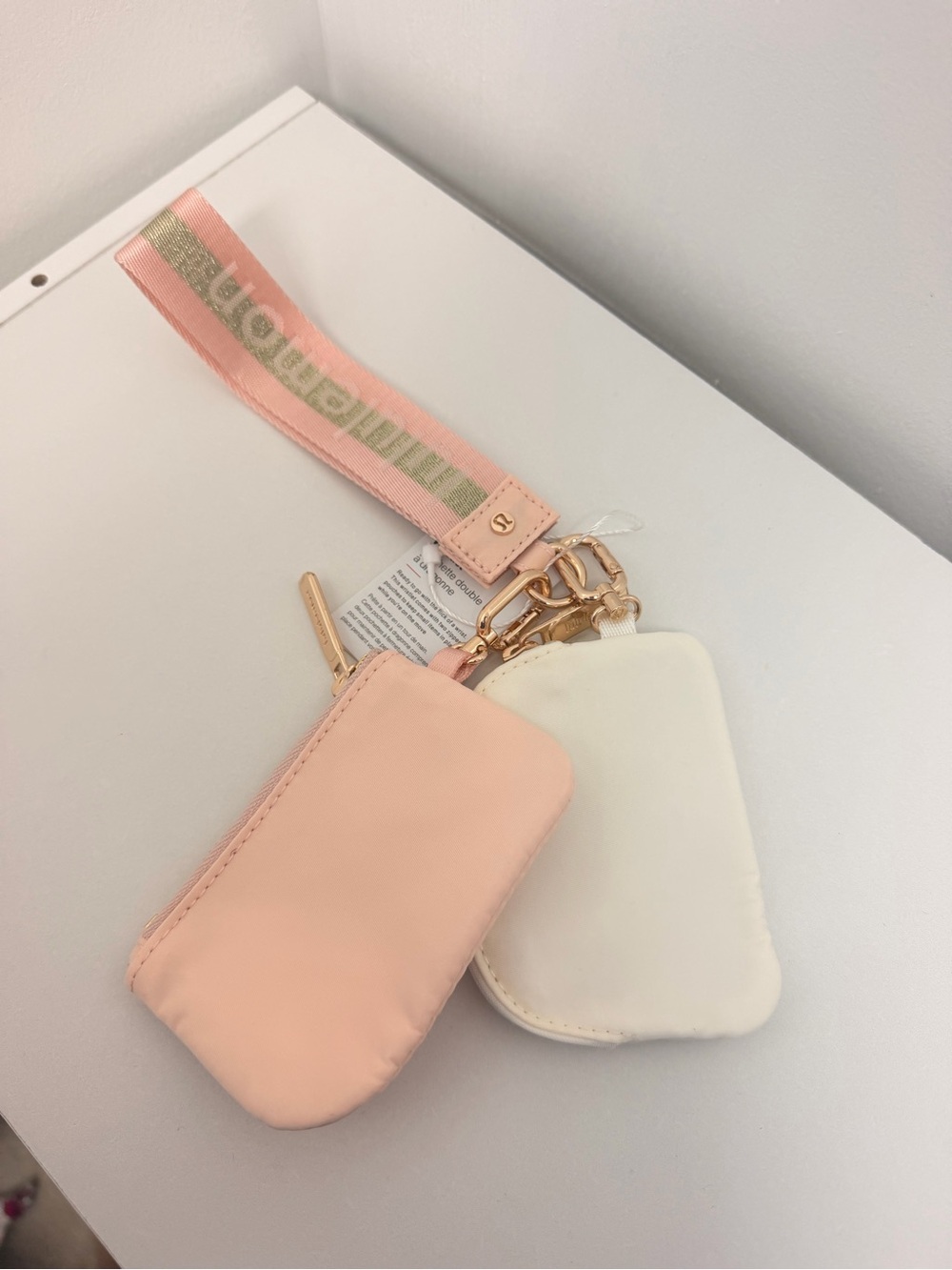 lululemon athletica Pink and White Key & Card Pouch Set with Branded Strap